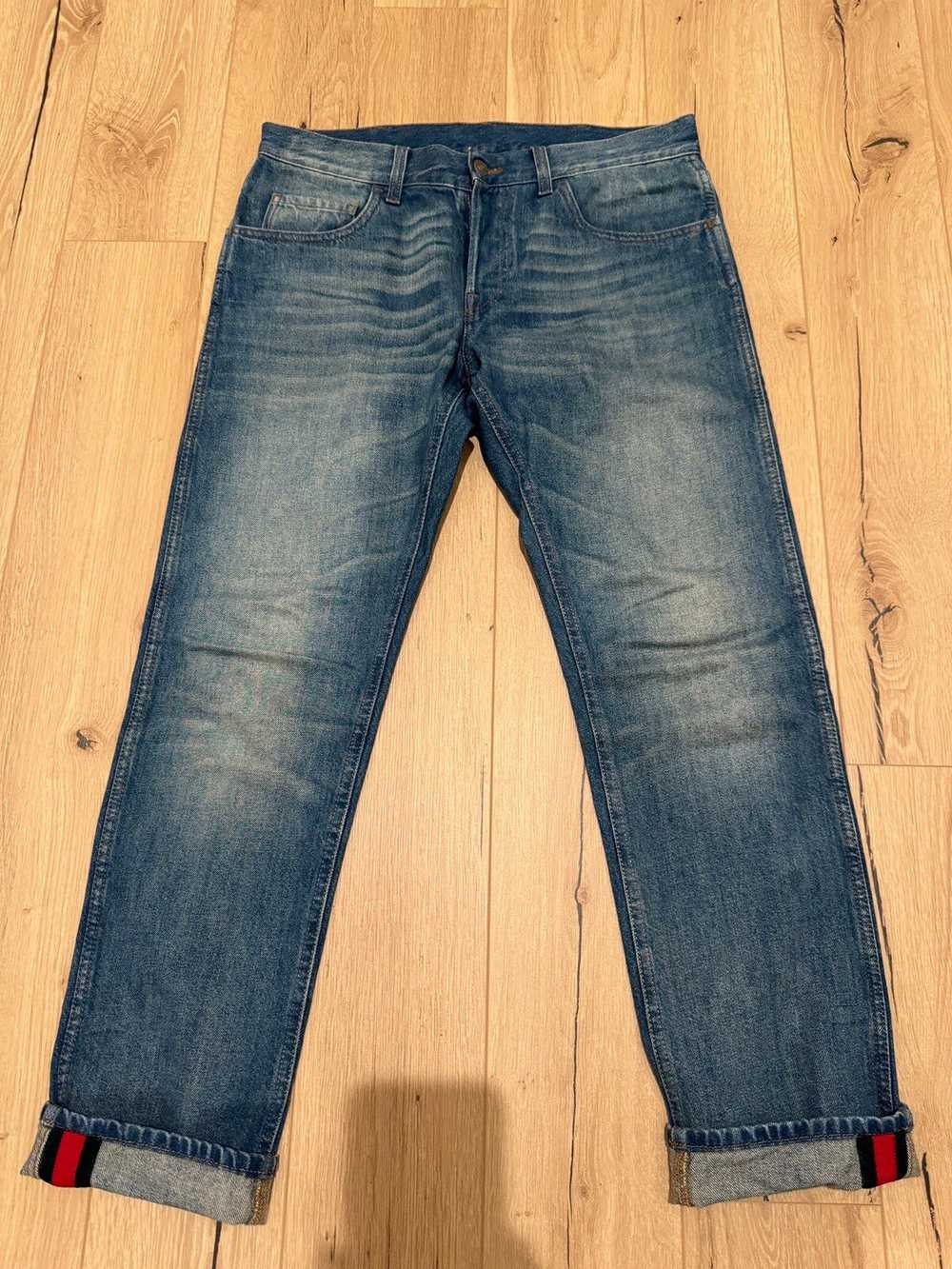 Gucci Gucci Light-wash Web Detail Denim Jeans - image 1