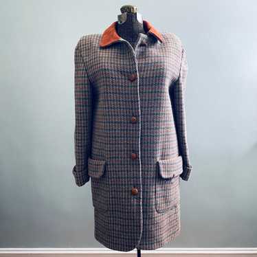 Vintage 60s orange houndstooth tweed long jacket