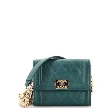 CHANEL Boy Flap Card Holder on Chain Quilted Cavi… - image 1