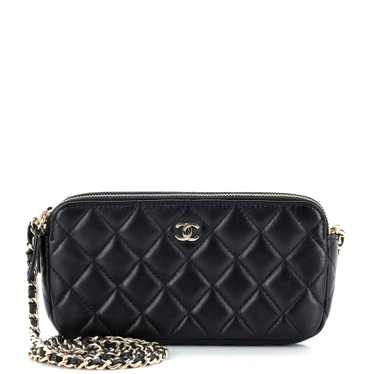 CHANEL Double Zip Clutch with Chain Quilted Lambsk
