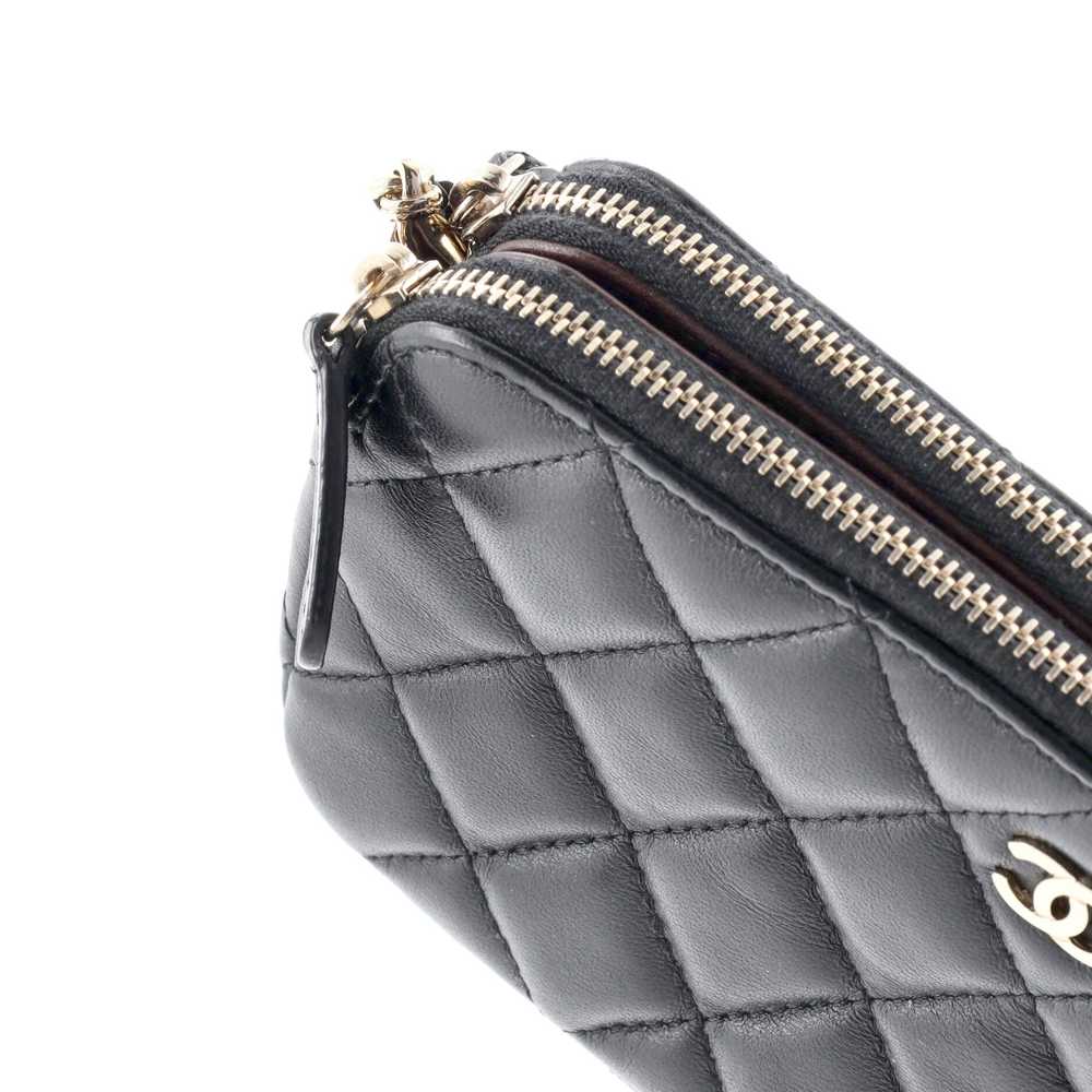 CHANEL Double Zip Clutch with Chain Quilted Lambs… - image 7