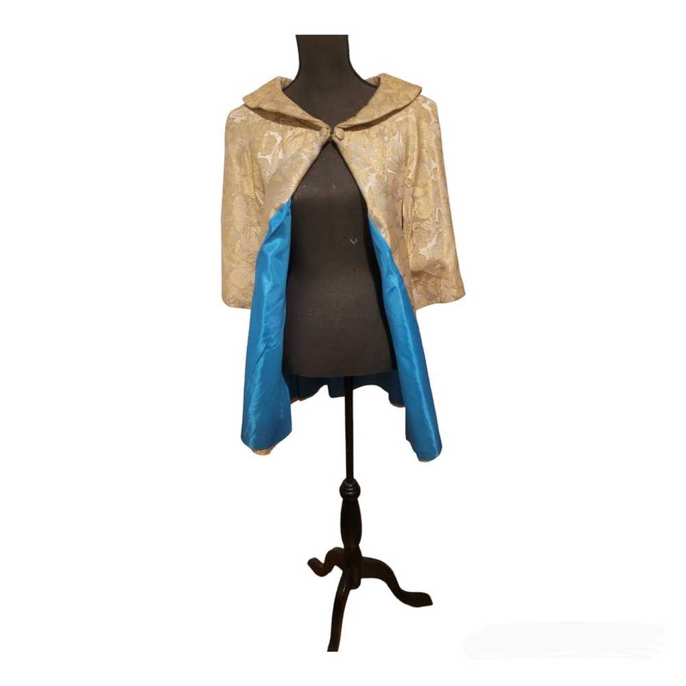 ☆VINTAGE☆ Gold Floral Lamé Swing Jacket w/Turquoi… - image 6