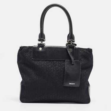 DKNY Black Monogram Canvas and Leather Tote - image 1