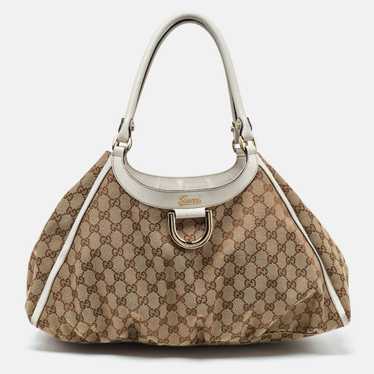 GUCCI Beige/White GG Canvas and Leather Large Abb… - image 1