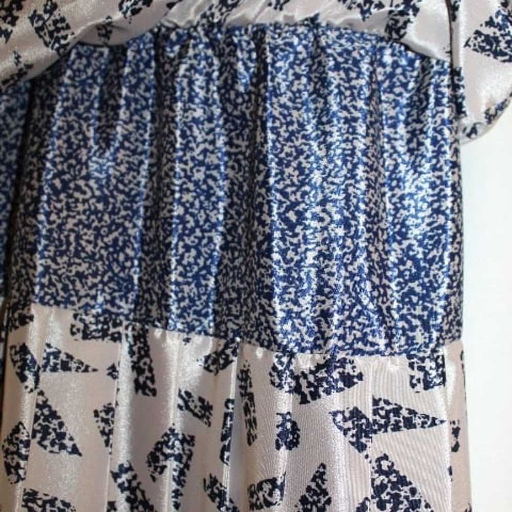 Vintage Perceptions Midi Dress Blue Tan Geometric… - image 6
