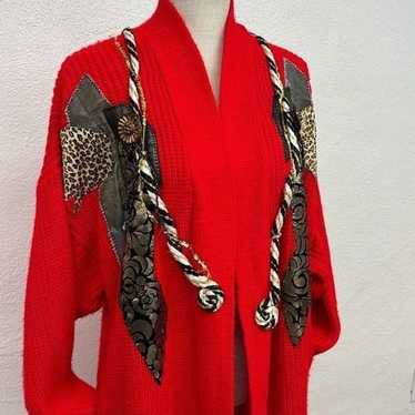 Vintage Focus Red Long Cardigan Sweater Women’s La
