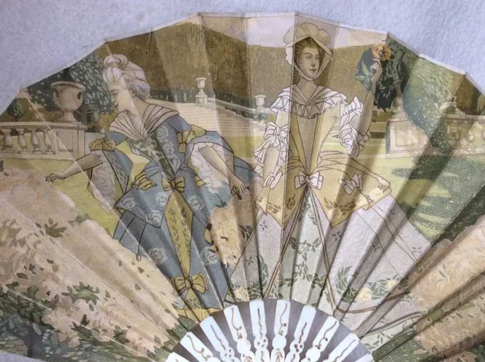 Antique Art Nouveau Fan with Ladies in Garden, Fa… - image 3