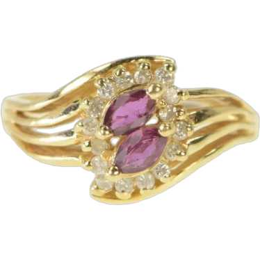 14K Marquise Ruby Diamond Halo Bypass Ring Size 6… - image 1