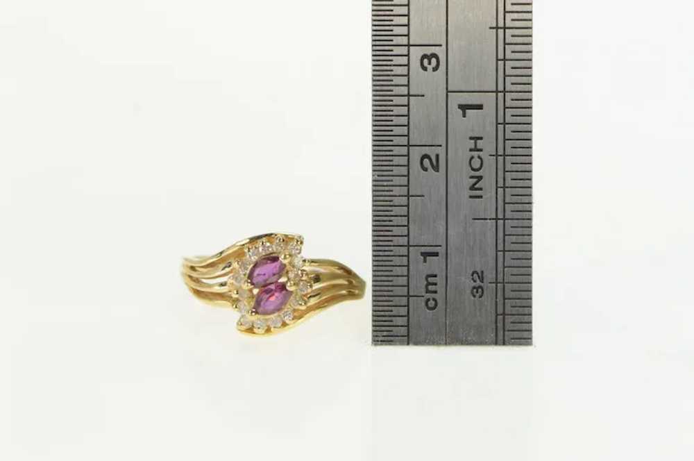 14K Marquise Ruby Diamond Halo Bypass Ring Size 6… - image 4