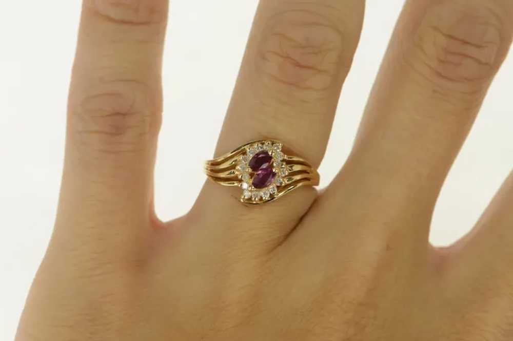 14K Marquise Ruby Diamond Halo Bypass Ring Size 6… - image 5