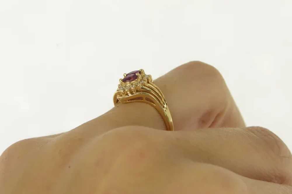 14K Marquise Ruby Diamond Halo Bypass Ring Size 6… - image 6