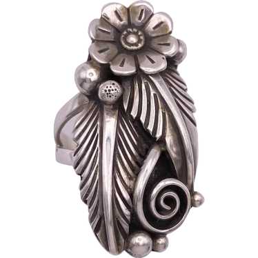 Navajo Crafted Ring Sterling Silver Cactus Flower… - image 1