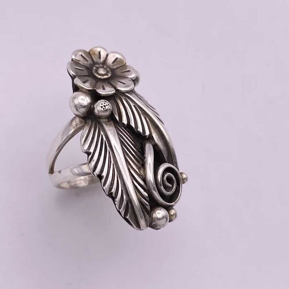 Navajo Crafted Ring Sterling Silver Cactus Flower… - image 2