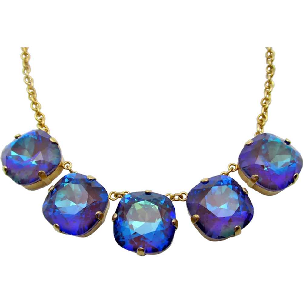 Vintage Blue Peacock Headlight Necklace - image 1