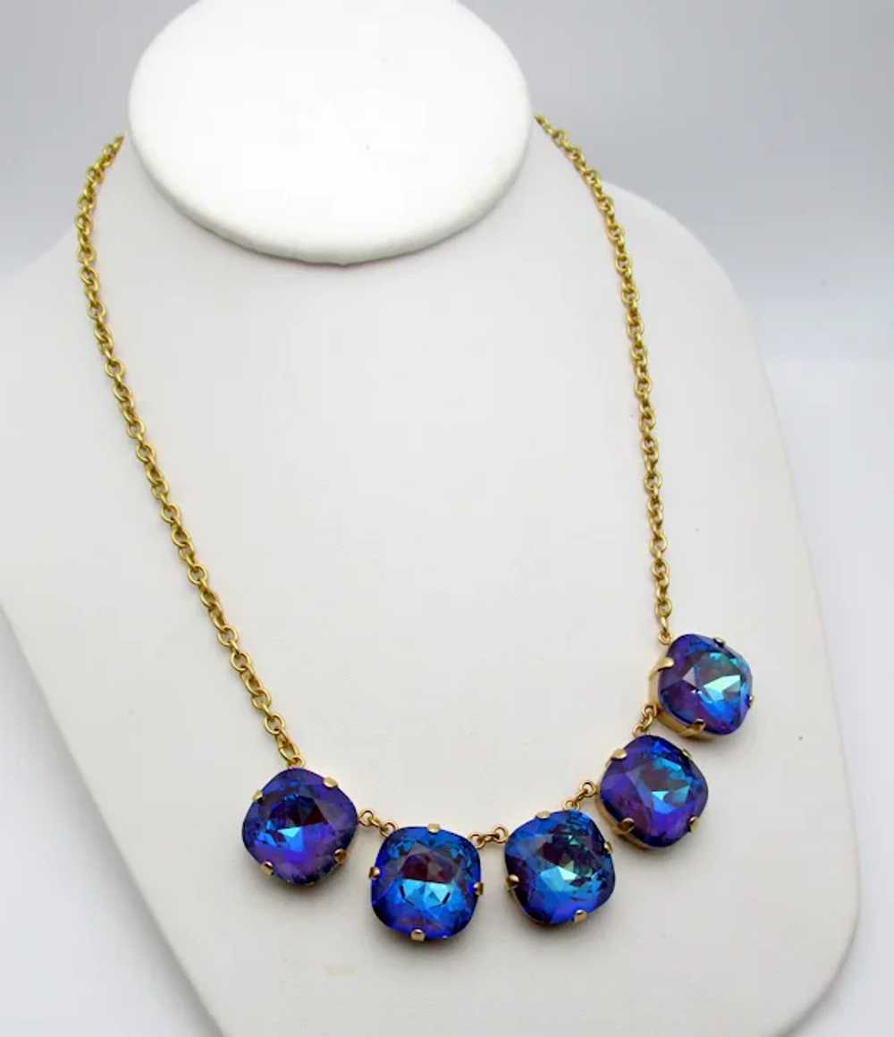 Vintage Blue Peacock Headlight Necklace - image 2