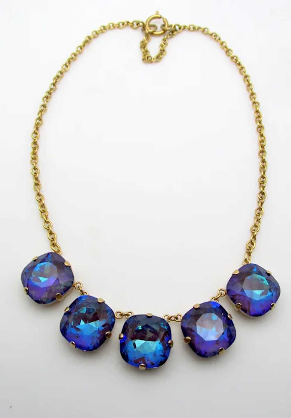 Vintage Blue Peacock Headlight Necklace - image 3