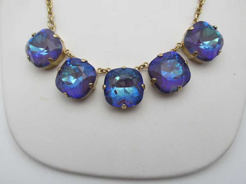 Vintage Blue Peacock Headlight Necklace - image 6