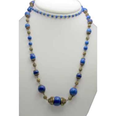 Wonderful Czech Lapis Blue and Brass 30" Necklace