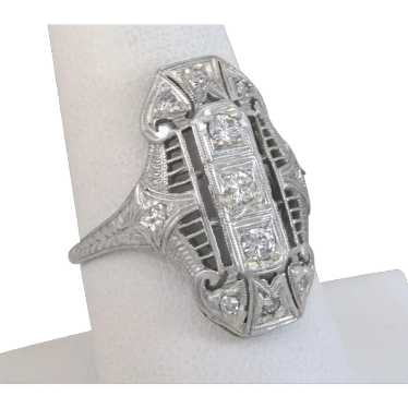 Antique 18k White Gold Platinum .30ct Diamond Art… - image 1