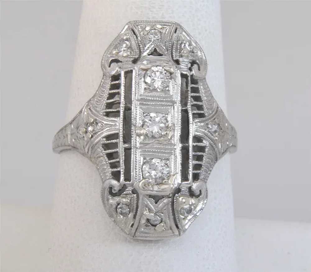 Antique 18k White Gold Platinum .30ct Diamond Art… - image 2