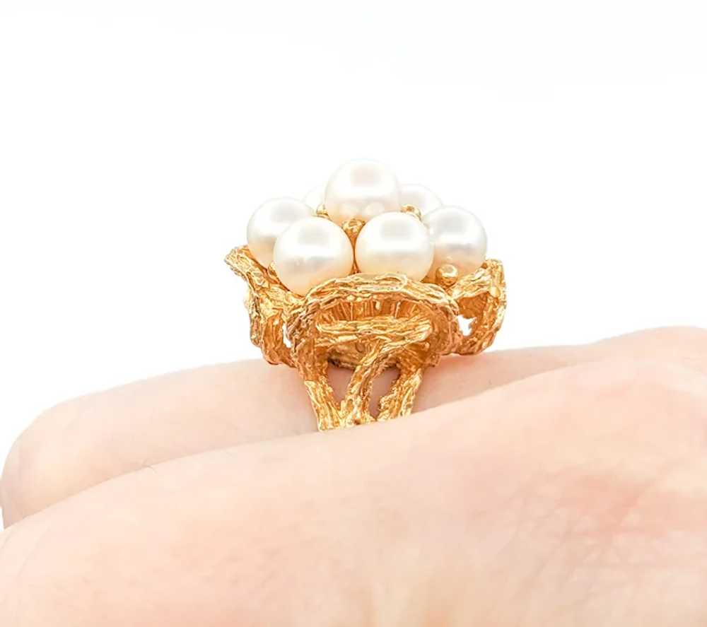 Vintage Pearl Cluster Cocktail Ring In Yellow Gold - image 10