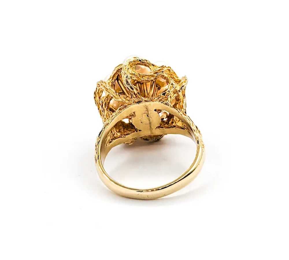 Vintage Pearl Cluster Cocktail Ring In Yellow Gold - image 11