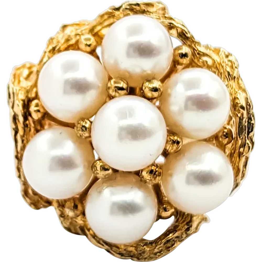 Vintage Pearl Cluster Cocktail Ring In Yellow Gold - image 1