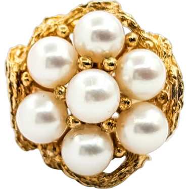 Vintage Pearl Cluster Cocktail Ring In Yellow Gold - image 1