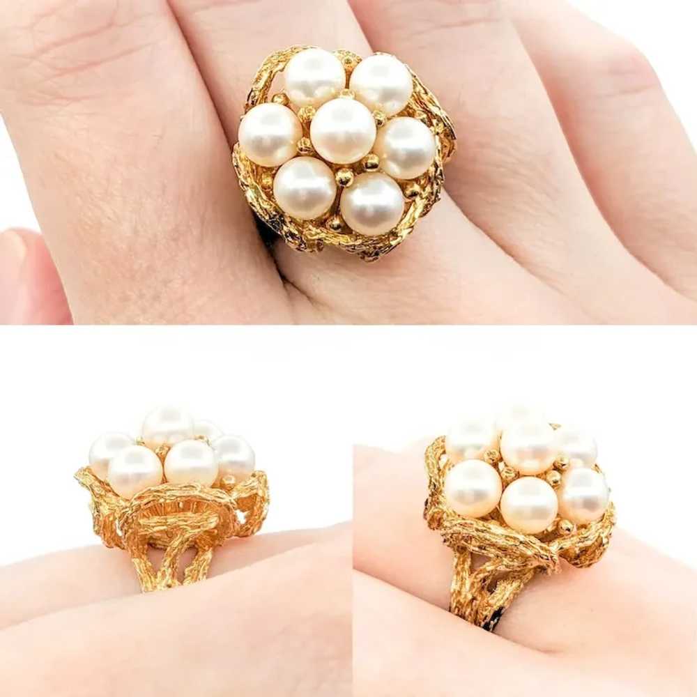 Vintage Pearl Cluster Cocktail Ring In Yellow Gold - image 2