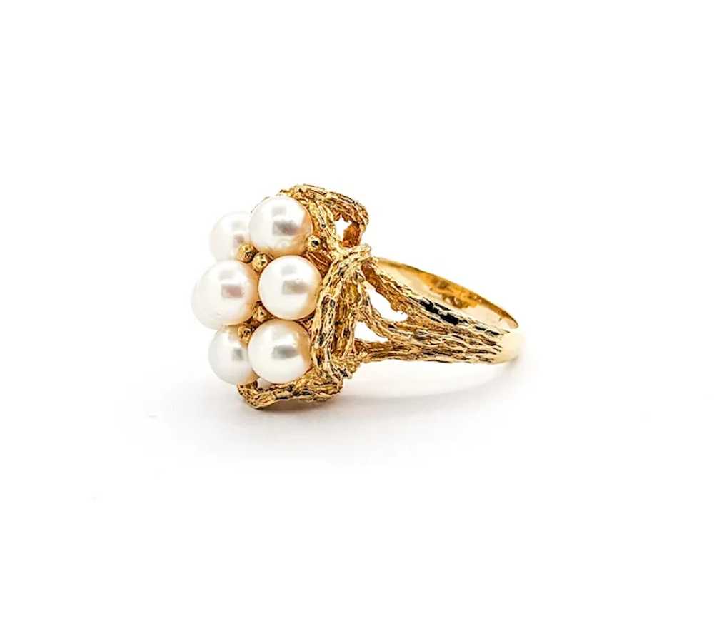 Vintage Pearl Cluster Cocktail Ring In Yellow Gold - image 3