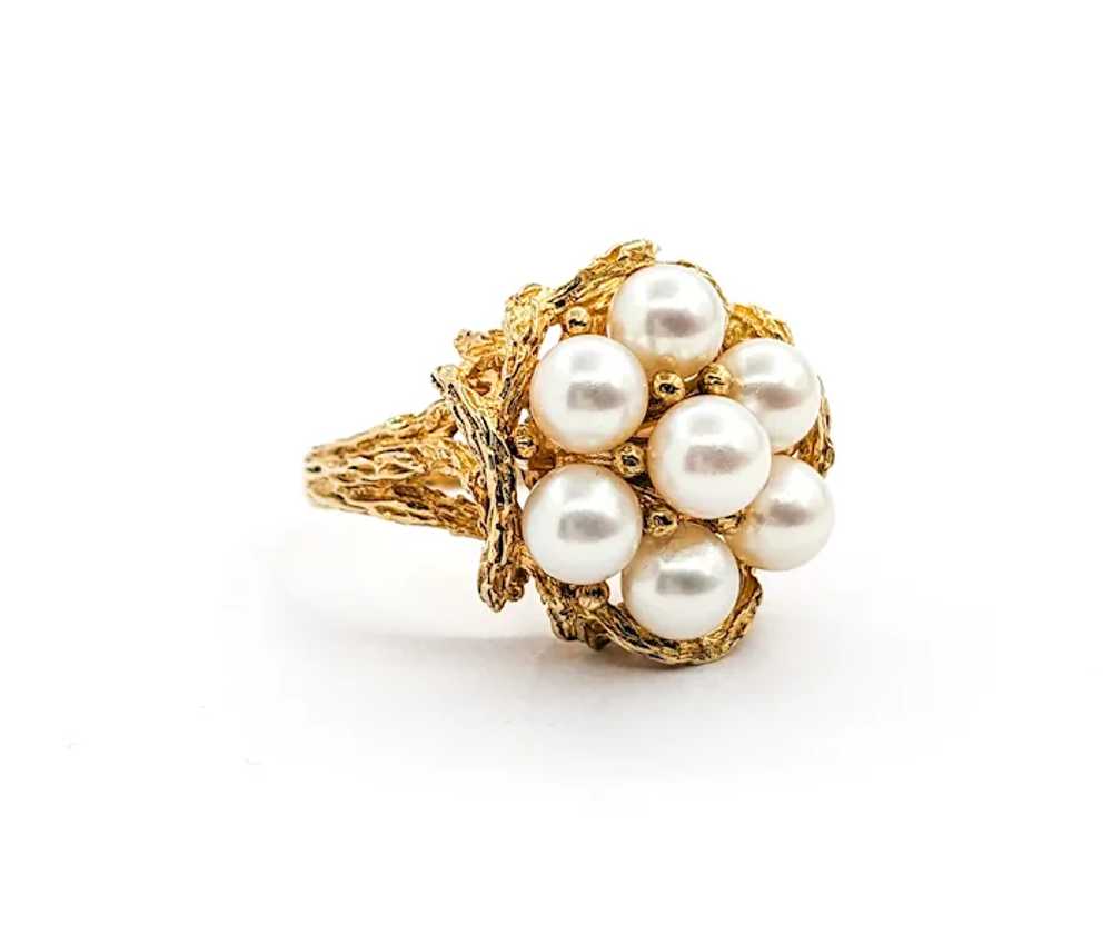 Vintage Pearl Cluster Cocktail Ring In Yellow Gold - image 4