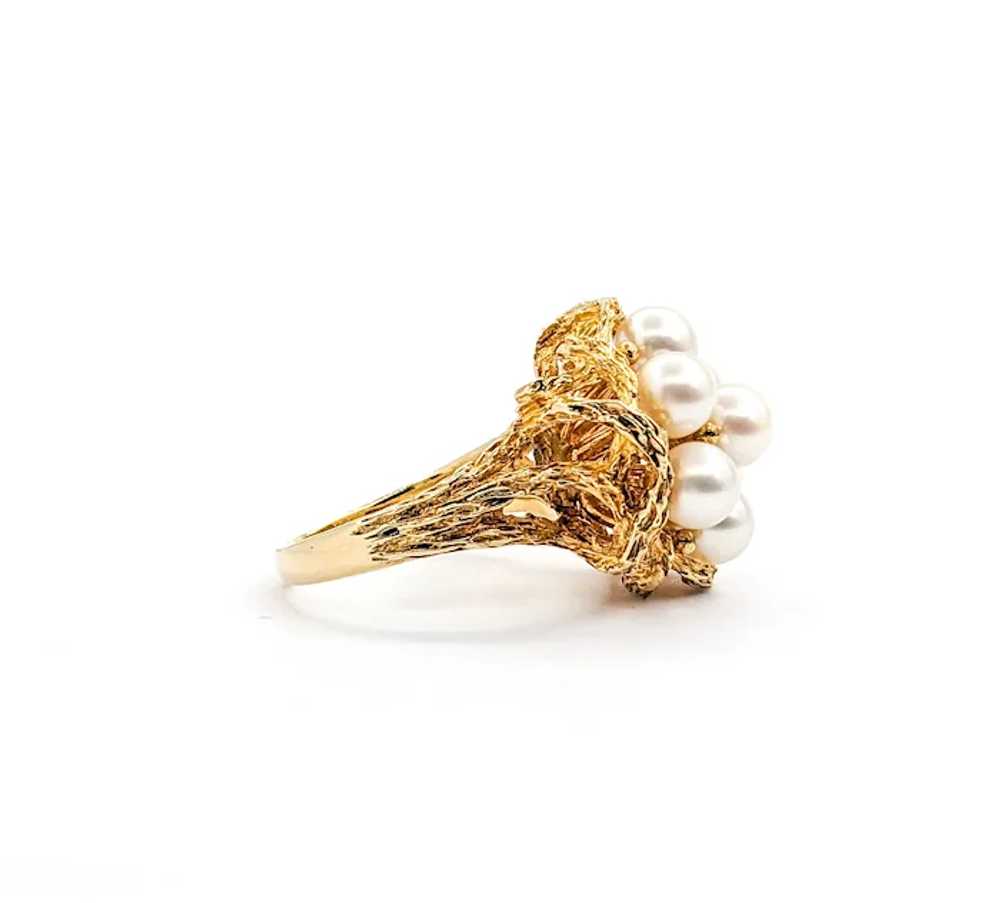 Vintage Pearl Cluster Cocktail Ring In Yellow Gold - image 5