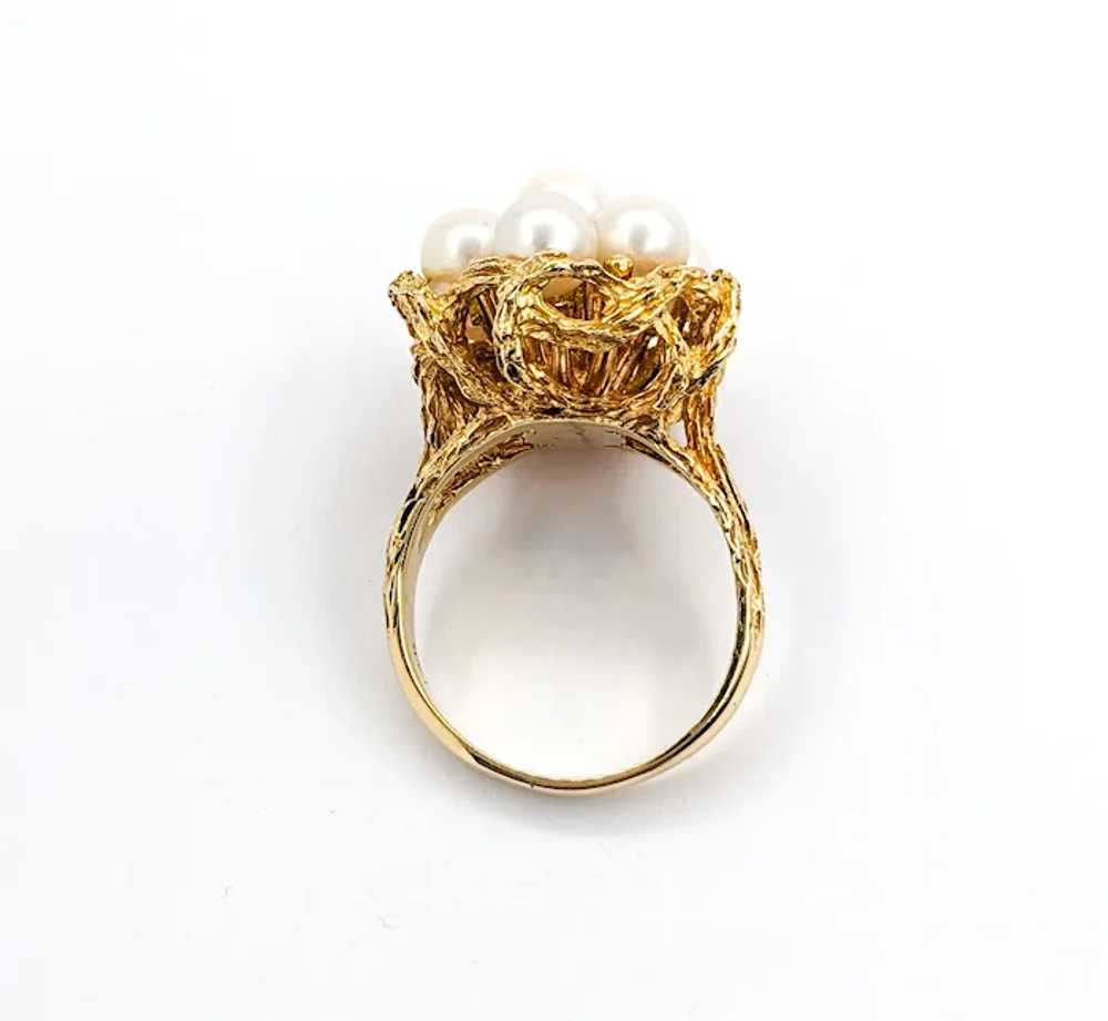 Vintage Pearl Cluster Cocktail Ring In Yellow Gold - image 7