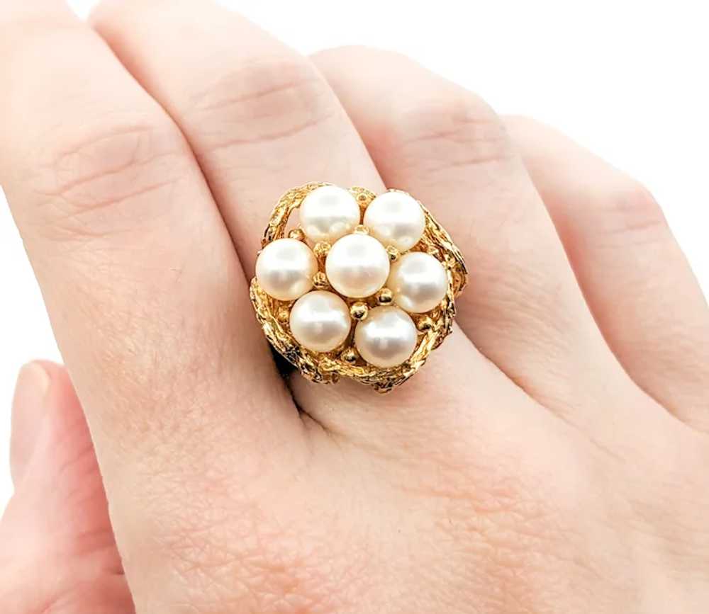 Vintage Pearl Cluster Cocktail Ring In Yellow Gold - image 8