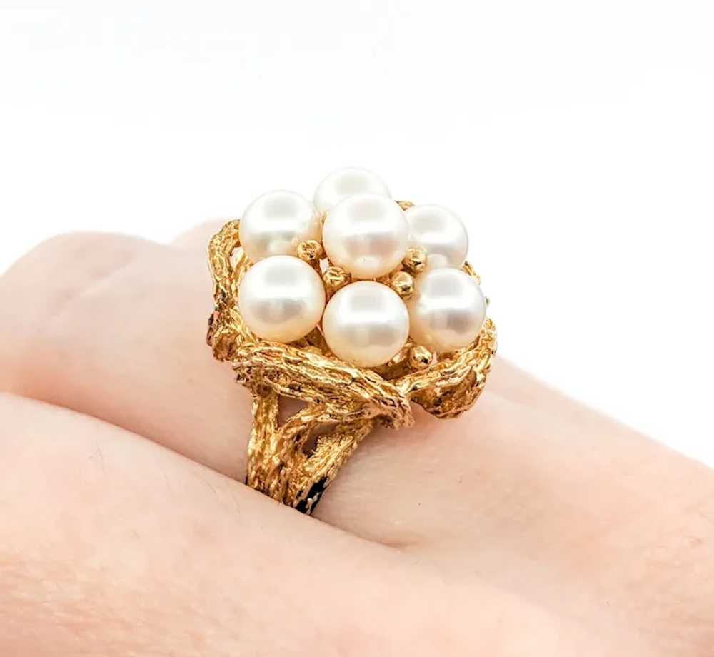 Vintage Pearl Cluster Cocktail Ring In Yellow Gold - image 9