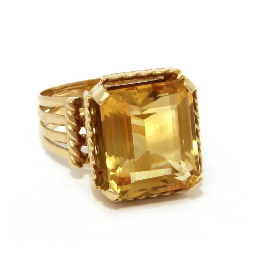 18K Gold Ring with Emerald Cut Citrine Gem, Size … - image 2