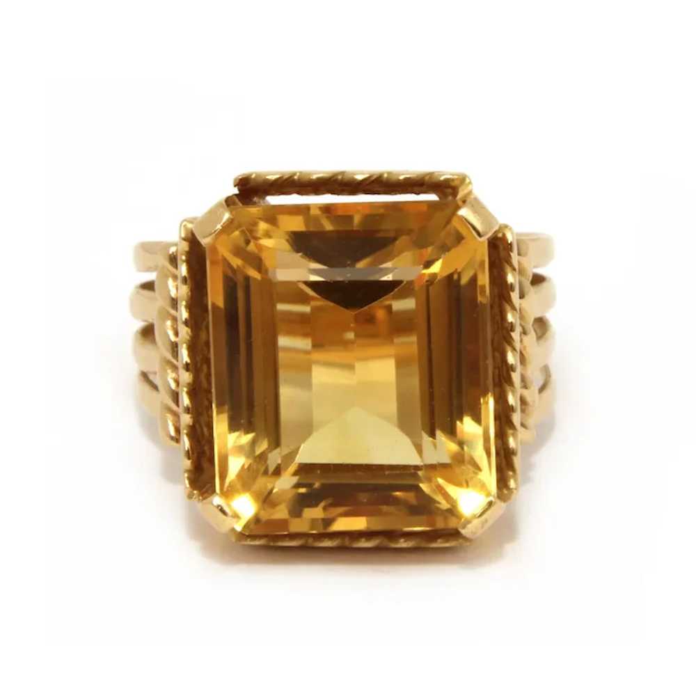 18K Gold Ring with Emerald Cut Citrine Gem, Size … - image 4