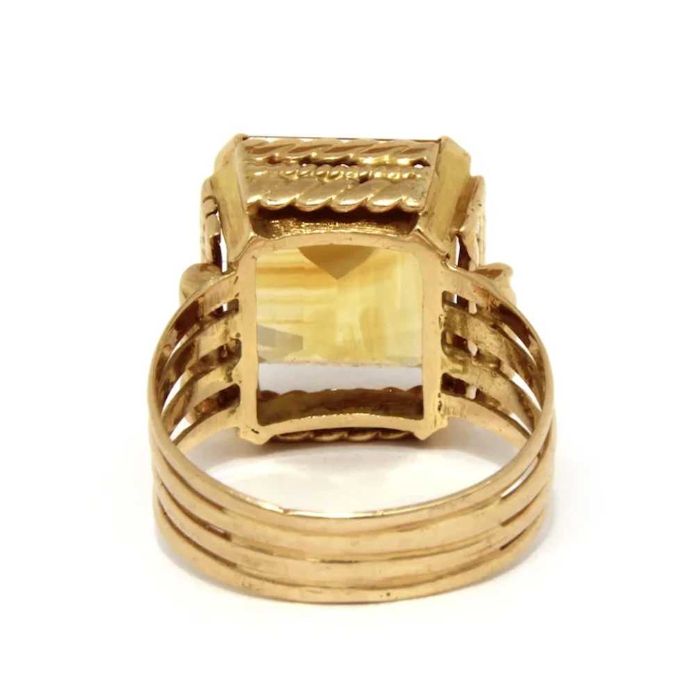 18K Gold Ring with Emerald Cut Citrine Gem, Size … - image 6