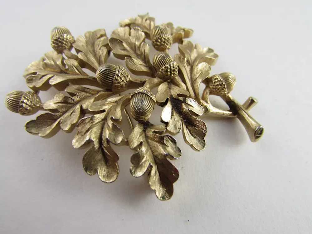 Vintage Crown Trifari Brushed Gold Tone Oak Tree … - image 10