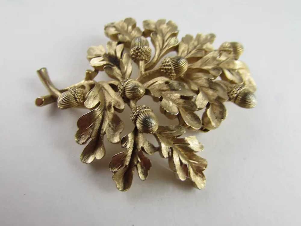 Vintage Crown Trifari Brushed Gold Tone Oak Tree … - image 11