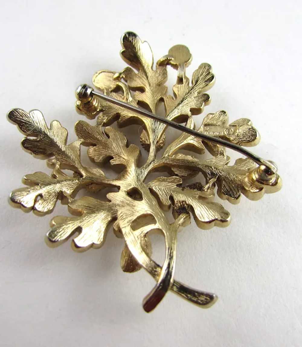 Vintage Crown Trifari Brushed Gold Tone Oak Tree … - image 3