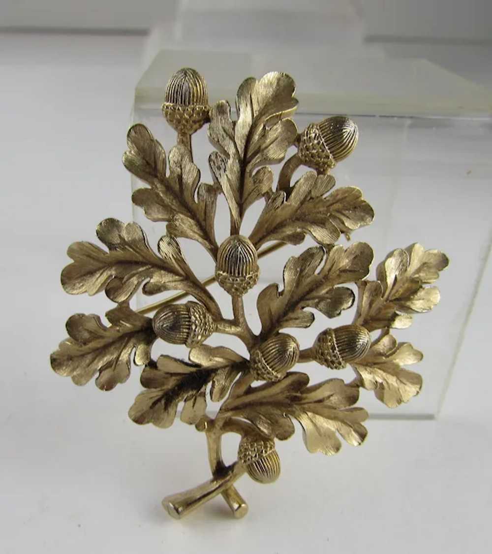 Vintage Crown Trifari Brushed Gold Tone Oak Tree … - image 6