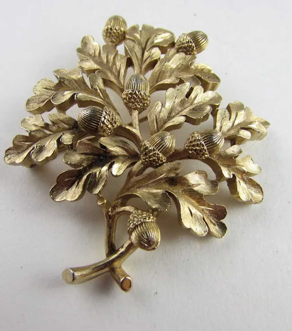 Vintage Crown Trifari Brushed Gold Tone Oak Tree … - image 8