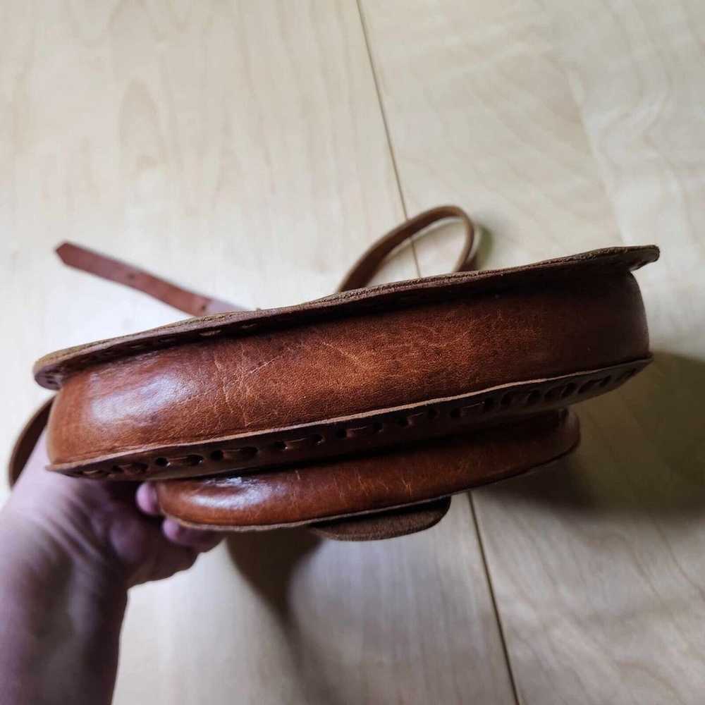 Vintage Hand Made Brown Tooled Leather Saddle Pur… - image 9