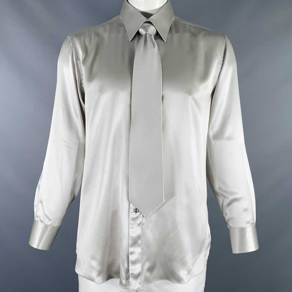 Brioni Silver Silk Button Up Long Sleeve Shirt Set - image 1
