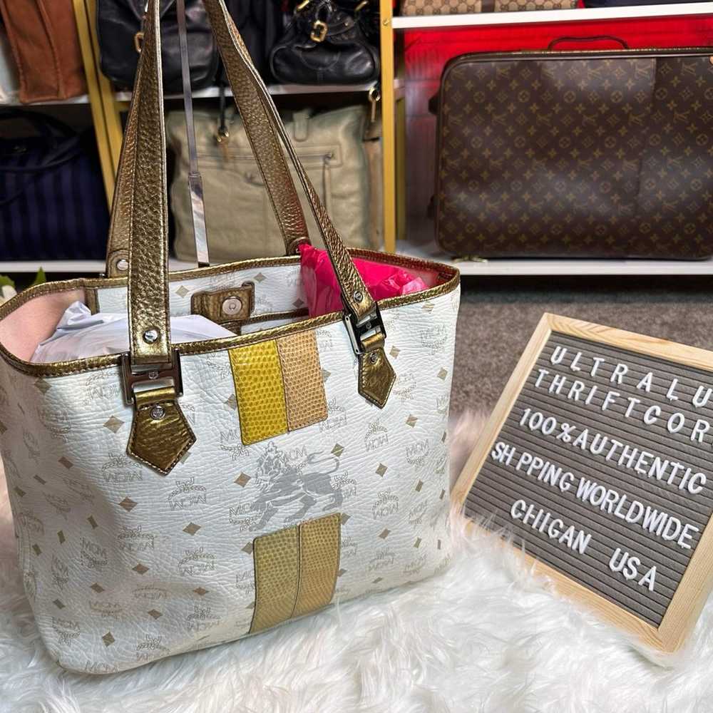 Authentic MCM Tote Bag Beige & Gold - image 2