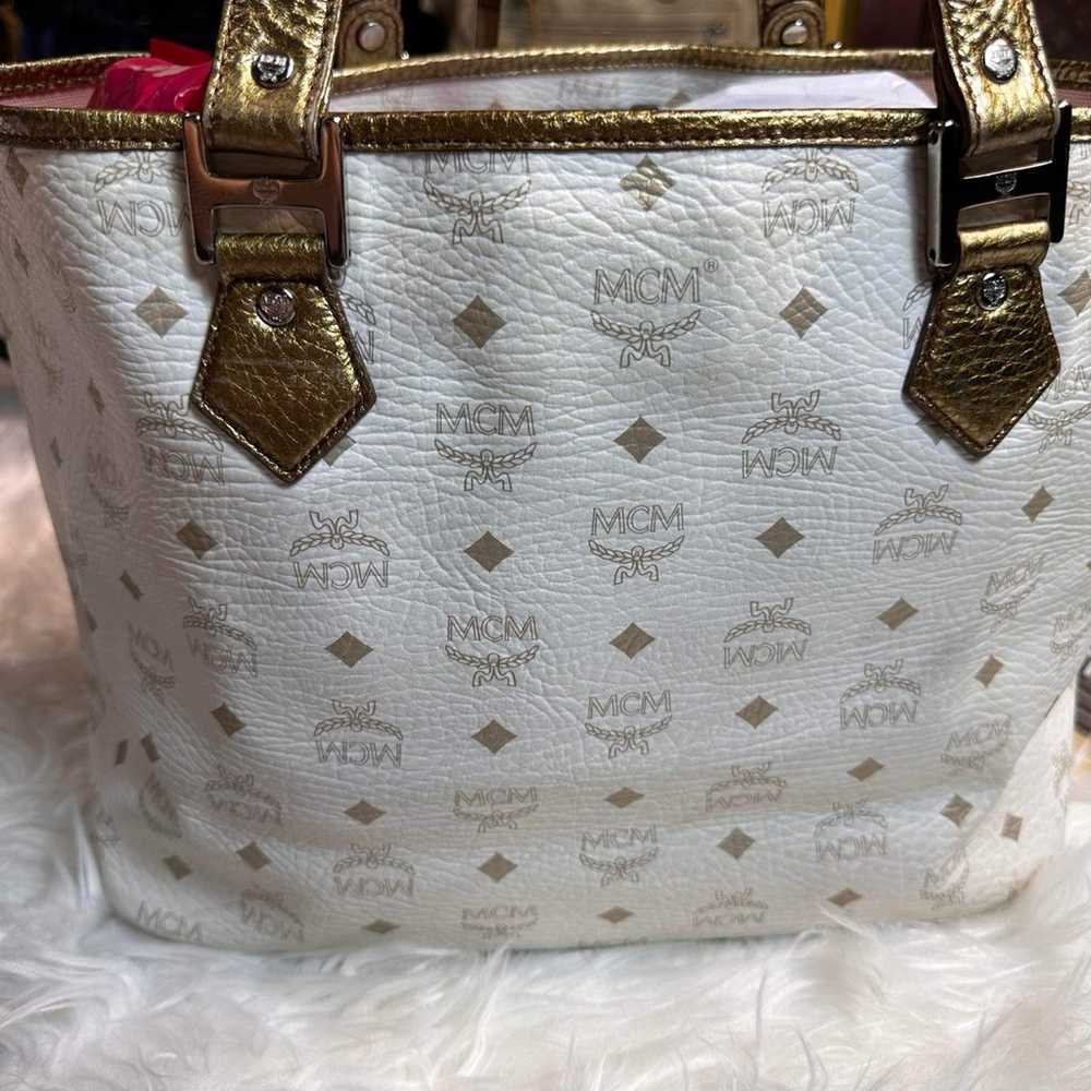 Authentic MCM Tote Bag Beige & Gold - image 3