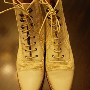 Vintage Valentina Canvas and Leather Ankle Boots … - image 1