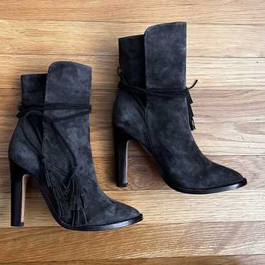 Joie Chap Suede Fringed Tie Ankle Boots - Size 37