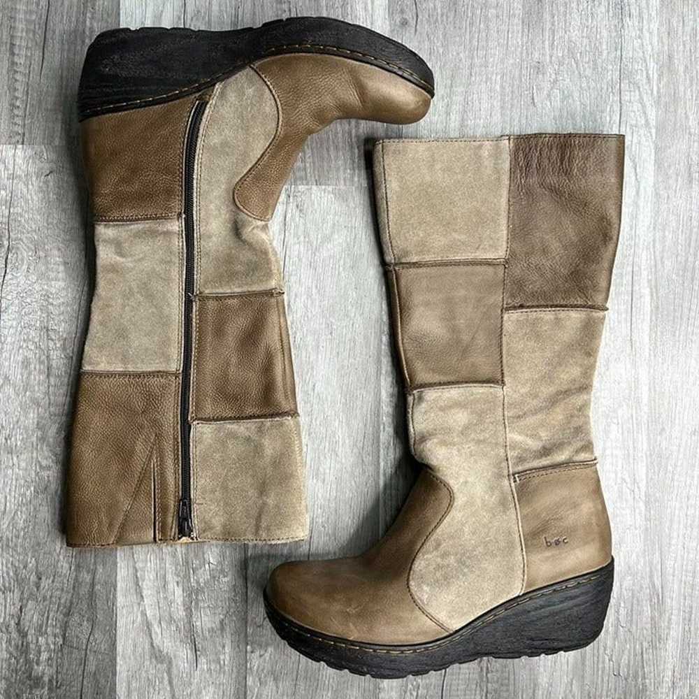 Patchwork Color Block Suede Leather Wedge Calf Hi… - image 2